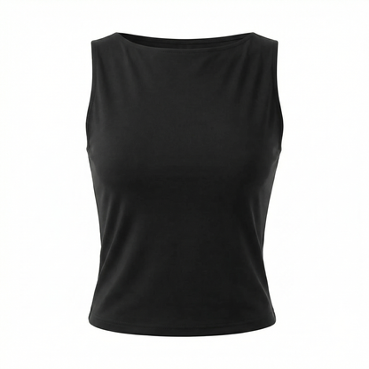 Spring Cotton Boatneck Top - Black Grey Olive White - Women Sleeveless Summer Shirt