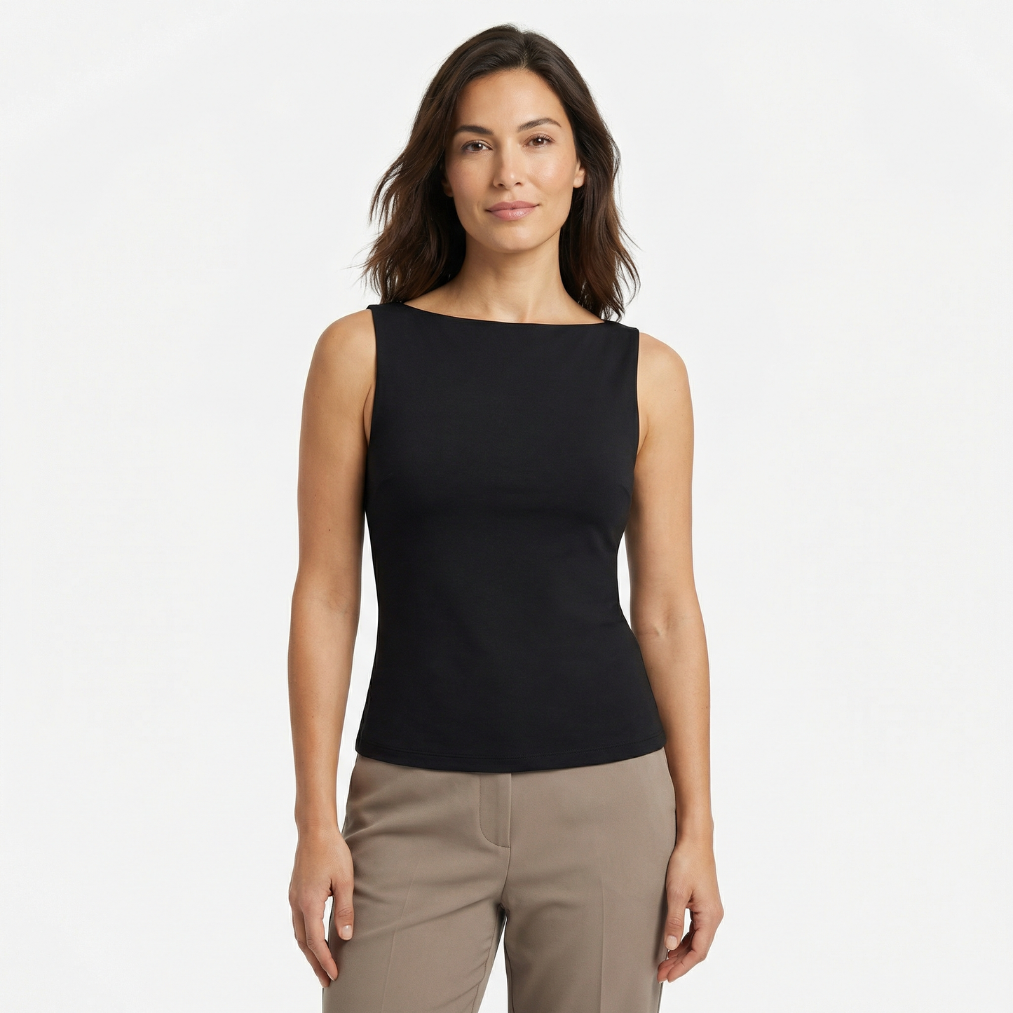 Spring Cotton Boatneck Top - Black Grey Olive White - Women Sleeveless Summer Shirt