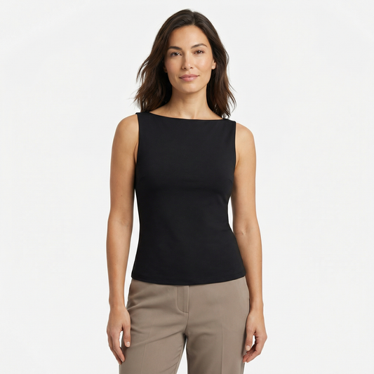 Spring Cotton Boatneck Top - Black Grey Olive White - Women Sleeveless Summer Shirt