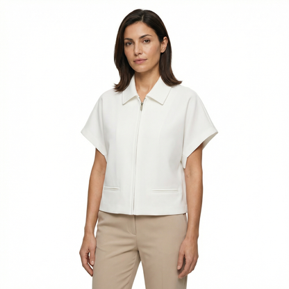 Women’s Spring Jacket – Short Sleeve Zip Jacket – Lightweight Cropped Outerwear in Light Yellow Black Burgundy and White