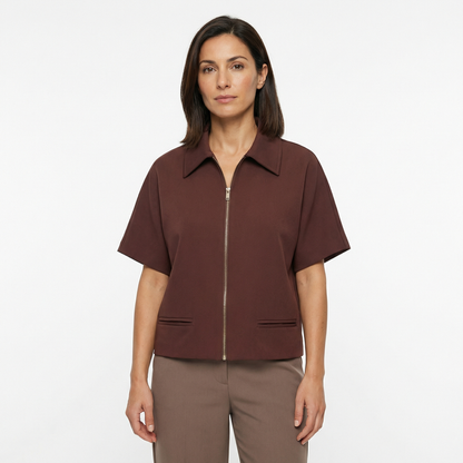 Women’s Spring Jacket – Short Sleeve Zip Jacket – Lightweight Cropped Outerwear in Light Yellow Black Burgundy and White