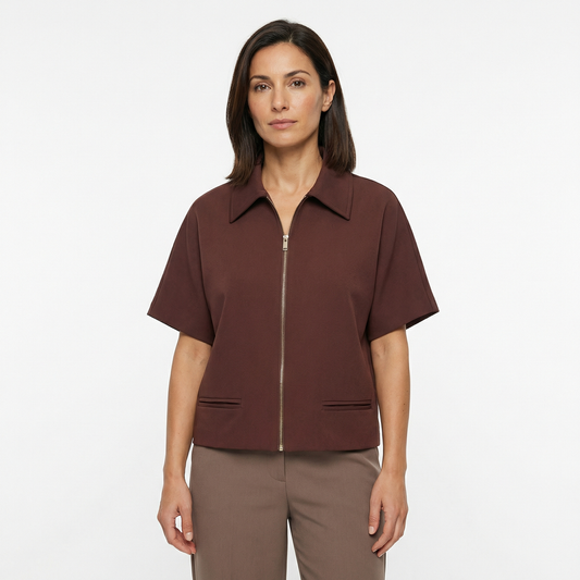 Women’s Spring Jacket – Short Sleeve Zip Jacket – Lightweight Cropped Outerwear in Light Yellow Black Burgundy and White