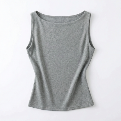 Spring Cotton Boatneck Top - Black Grey Olive White - Women Sleeveless Summer Shirt