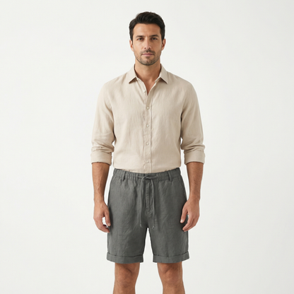 Cotton and Linen Shorts for Men – Summer Lightweight Shorts – Elastic Waist Drawstring Casual Shorts in Black Grey Blue Beige and White