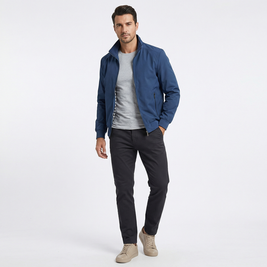 Men Spring Jacket - Lightweight Casual Zip Up Windbreaker – Stand Collar Cotton Blend