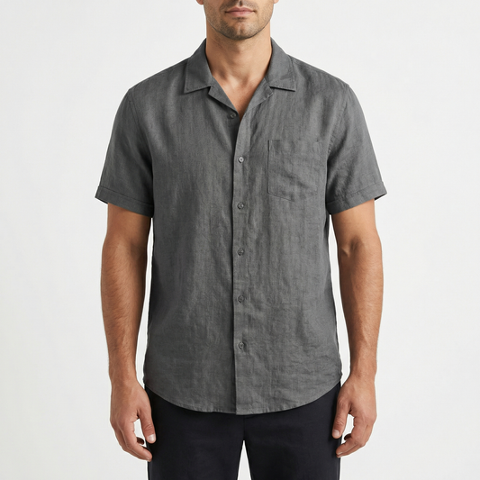 Men Linen Cotton Button Down Shirt – Spring Casual Breathable Lightweight Beach Holiday Top