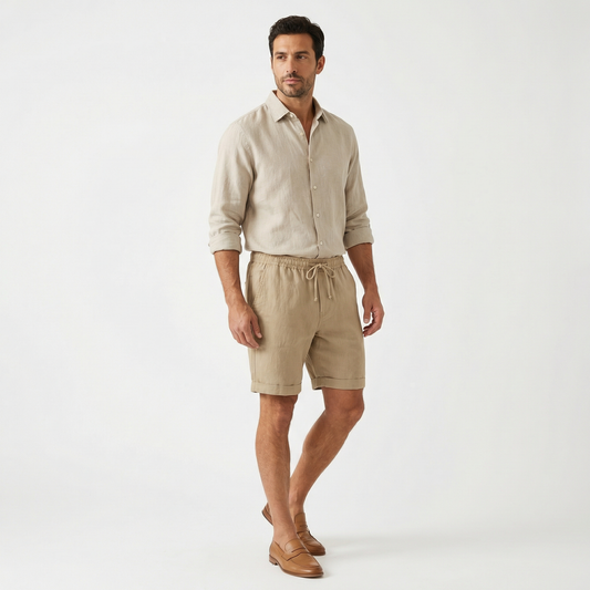 Cotton and Linen Shorts for Men – Summer Lightweight Shorts – Elastic Waist Drawstring Casual Shorts in Black Grey Blue Beige and White