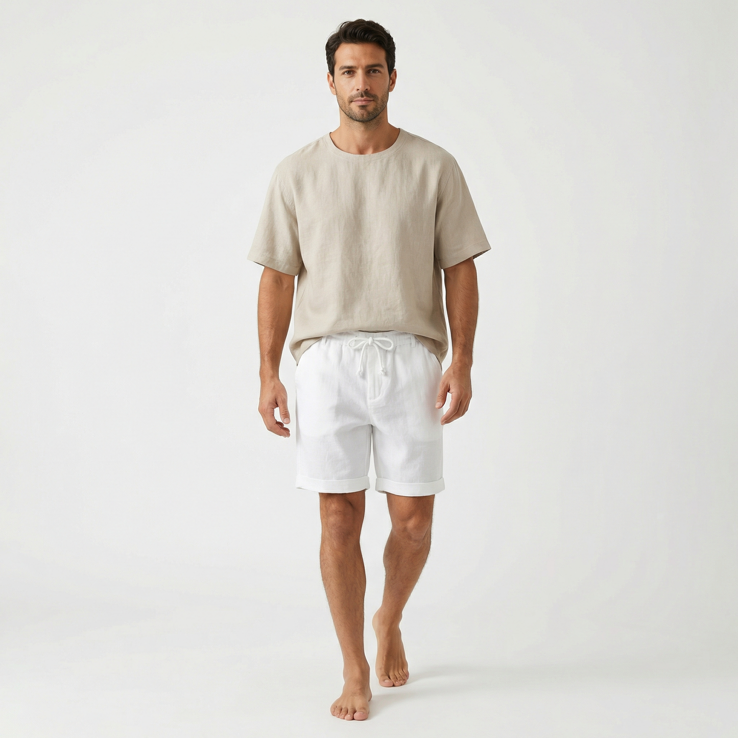 Cotton and Linen Shorts for Men – Summer Lightweight Shorts – Elastic Waist Drawstring Casual Shorts in Black Grey Blue Beige and White
