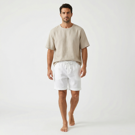 Cotton and Linen Shorts for Men – Summer Lightweight Shorts – Elastic Waist Drawstring Casual Shorts in Black Grey Blue Beige and White