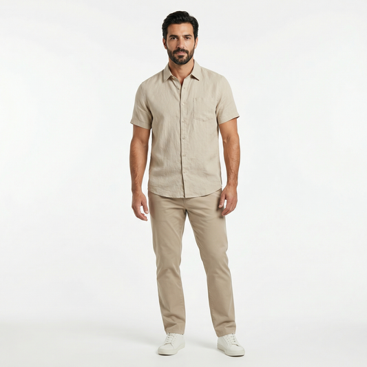 Men Linen Cotton Button Down Shirt – Spring Casual Breathable Lightweight Beach Holiday Top