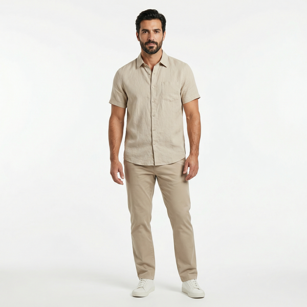 Men Linen Cotton Button Down Shirt – Spring Casual Breathable Lightweight Beach Holiday Top