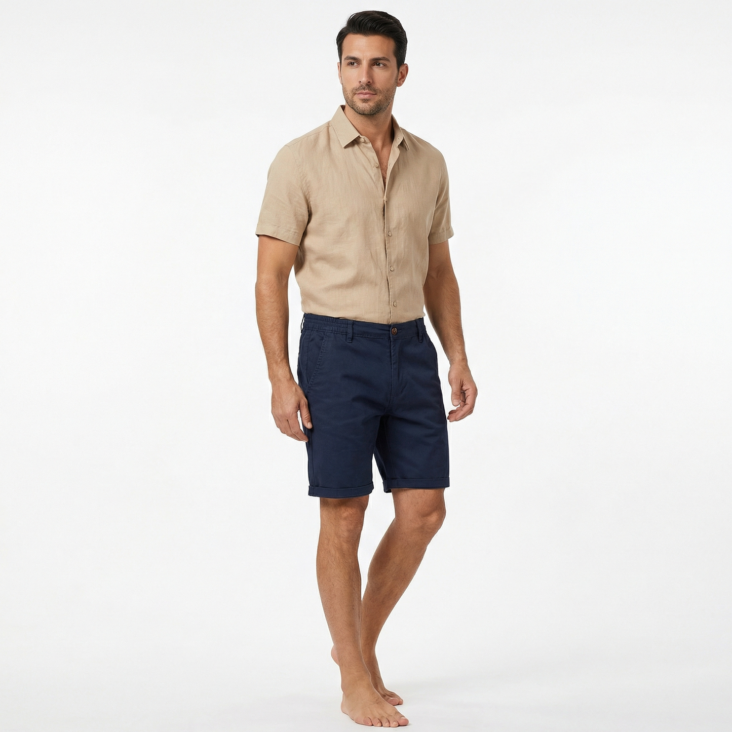 Cotton Shorts for Men – Summer Casual Cotton Shorts – Lightweight Elastic Waist Shorts in Black Navy Brown Grey Green and Beige