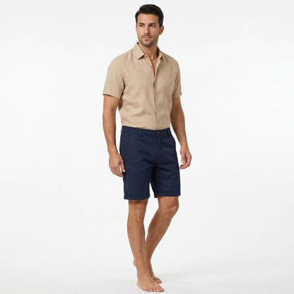 Cotton Shorts for Men – Summer Casual Cotton Shorts – Lightweight Elastic Waist Shorts in Black Navy Brown Grey Green and Beige