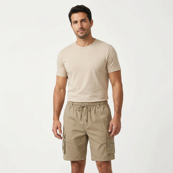 Cargo Shorts for Men – Spring Summer Utility Cargo Shorts – Lightweight Drawstring Shorts with Pockets in Beige Khaki Navy and Black