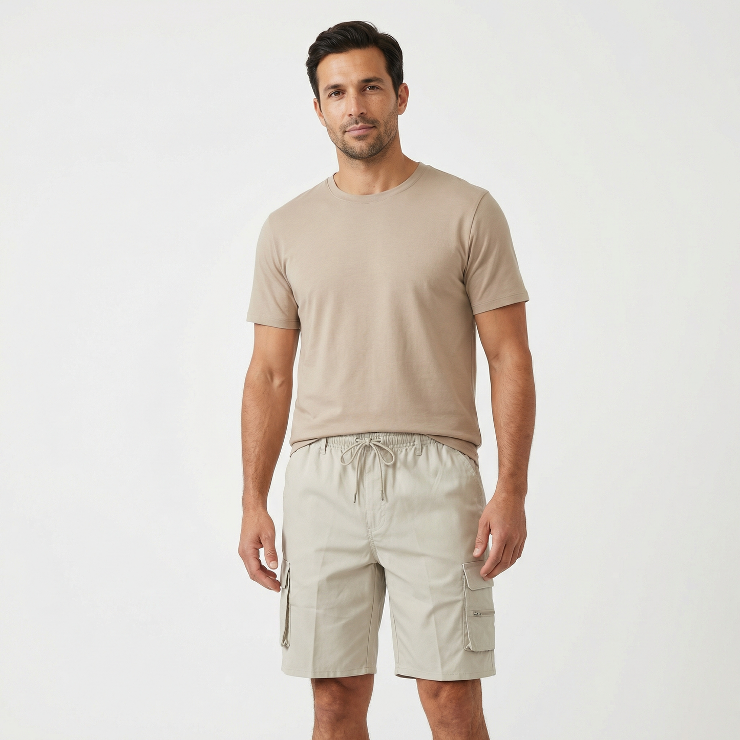 Cargo Shorts for Men – Spring Summer Utility Cargo Shorts – Lightweight Drawstring Shorts with Pockets in Beige Khaki Navy and Black