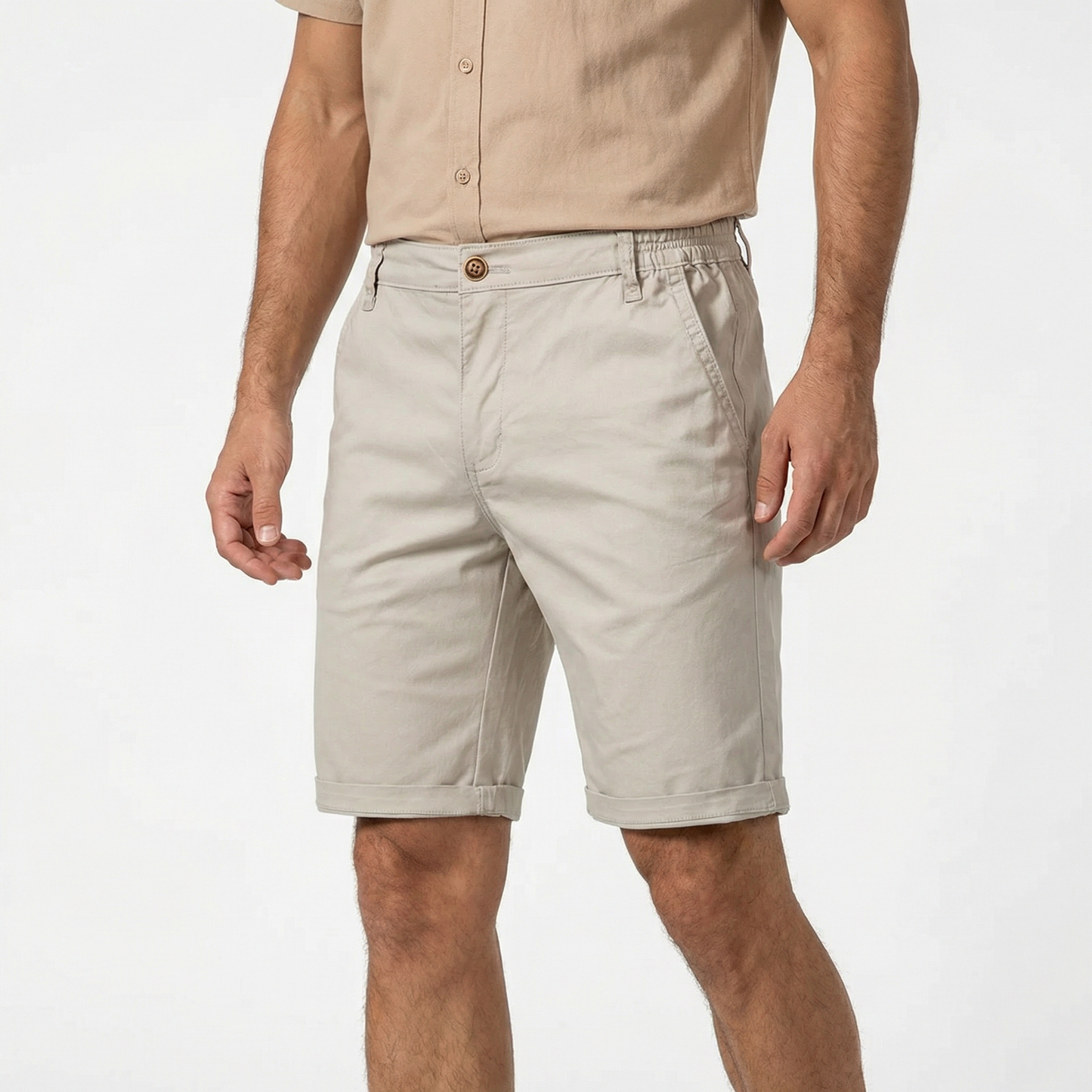 Cotton Shorts for Men – Summer Casual Cotton Shorts – Lightweight Elastic Waist Shorts in Black Navy Brown Grey Green and Beige