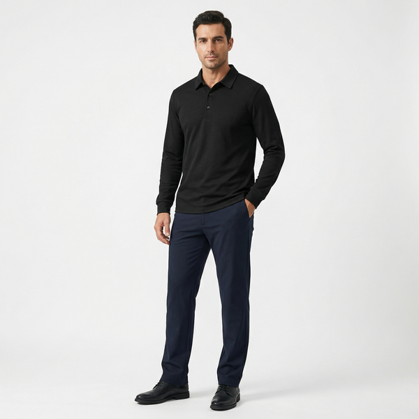 Men Spring Long Sleeve Polo Shirt - Cotton Blend - Slim Fit Casual Business Top