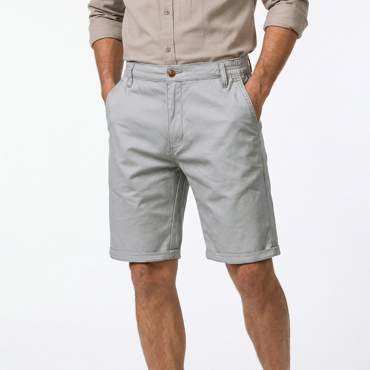 Cotton Shorts for Men – Summer Casual Cotton Shorts – Lightweight Elastic Waist Shorts in Black Navy Brown Grey Green and Beige