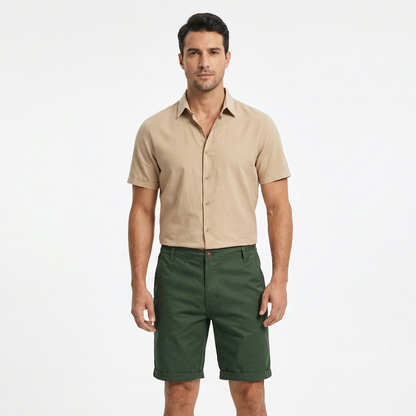 Cotton Shorts for Men – Summer Casual Cotton Shorts – Lightweight Elastic Waist Shorts in Black Navy Brown Grey Green and Beige