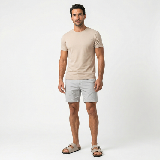 Men Sandals - Double Buckle Cork Footbed Slides - Brown Beige Taupe - Casual Summer Walking Shoes