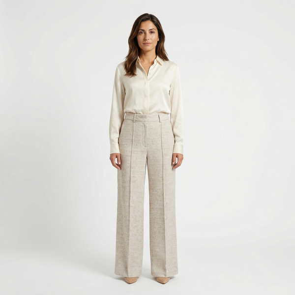 Women’s High Waist Wide Leg Trousers – Tailored Straight Fit Design – Business Casual and Everyday Wear in Beige