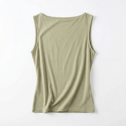 Spring Cotton Boatneck Top - Black Grey Olive White - Women Sleeveless Summer Shirt