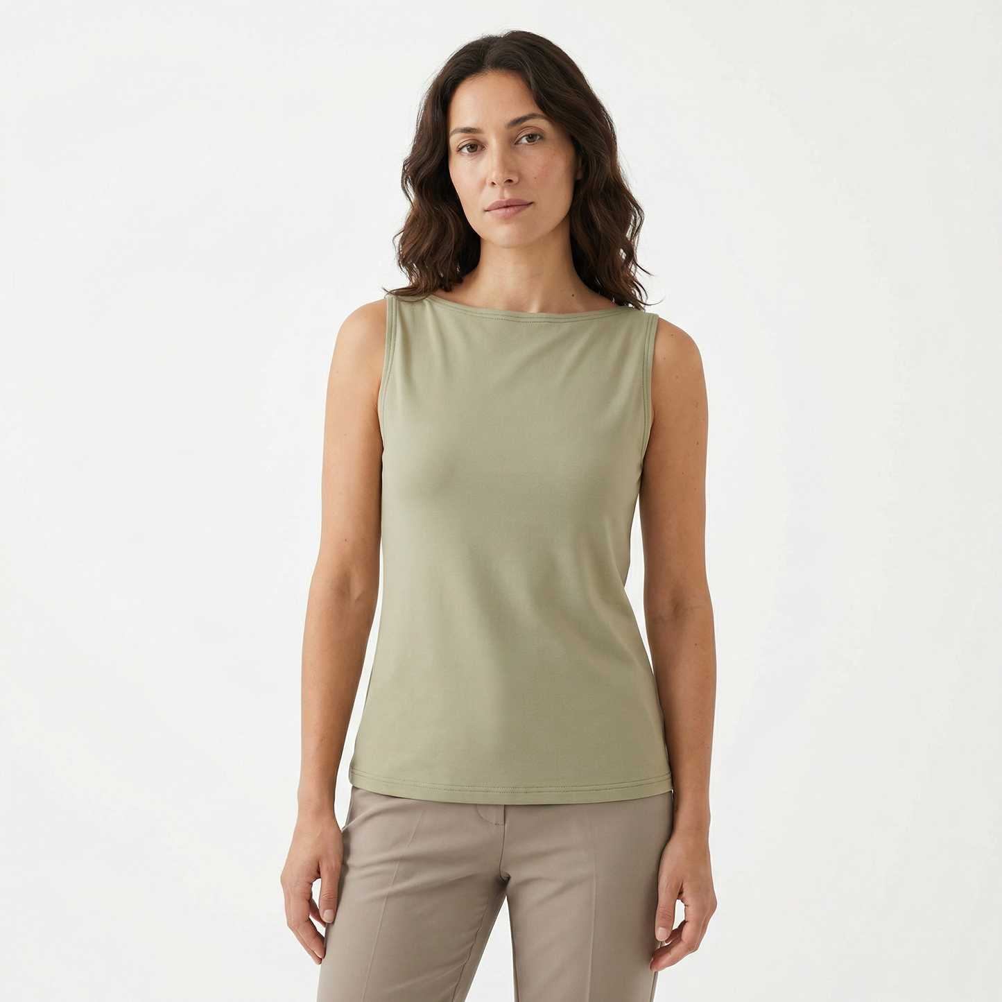 Spring Cotton Boatneck Top - Black Grey Olive White - Women Sleeveless Summer Shirt