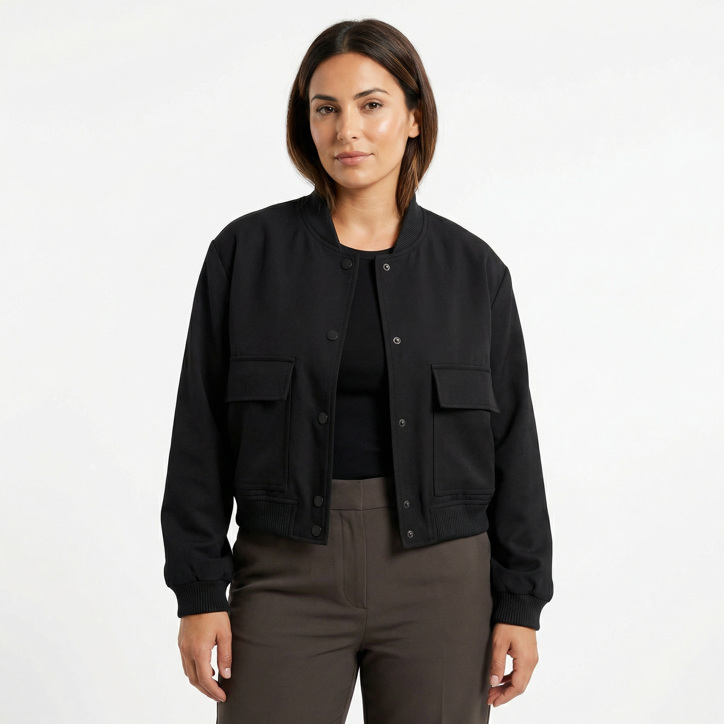 Women’s Spring Jacket – Lightweight Cropped Bomber Style – Casual Everyday Outerwear with Button Closure and Front Pockets