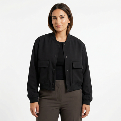 Women’s Spring Jacket – Lightweight Cropped Bomber Style – Casual Everyday Outerwear with Button Closure and Front Pockets