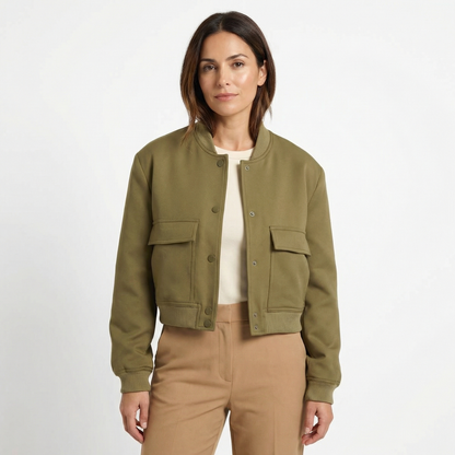 Women’s Spring Jacket – Lightweight Cropped Bomber Style – Casual Everyday Outerwear with Button Closure and Front Pockets
