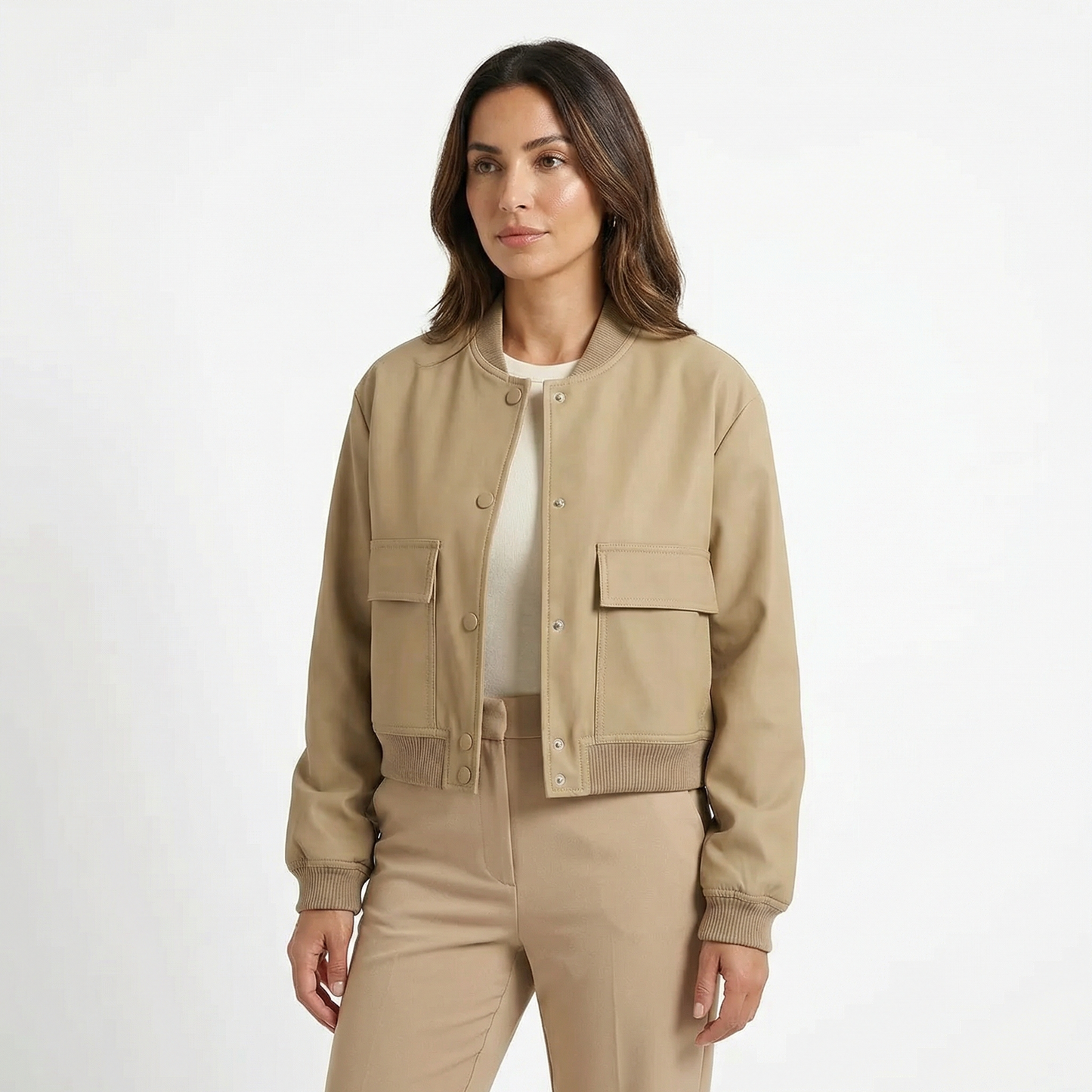 Women’s Spring Jacket – Lightweight Cropped Bomber Style – Casual Everyday Outerwear with Button Closure and Front Pockets
