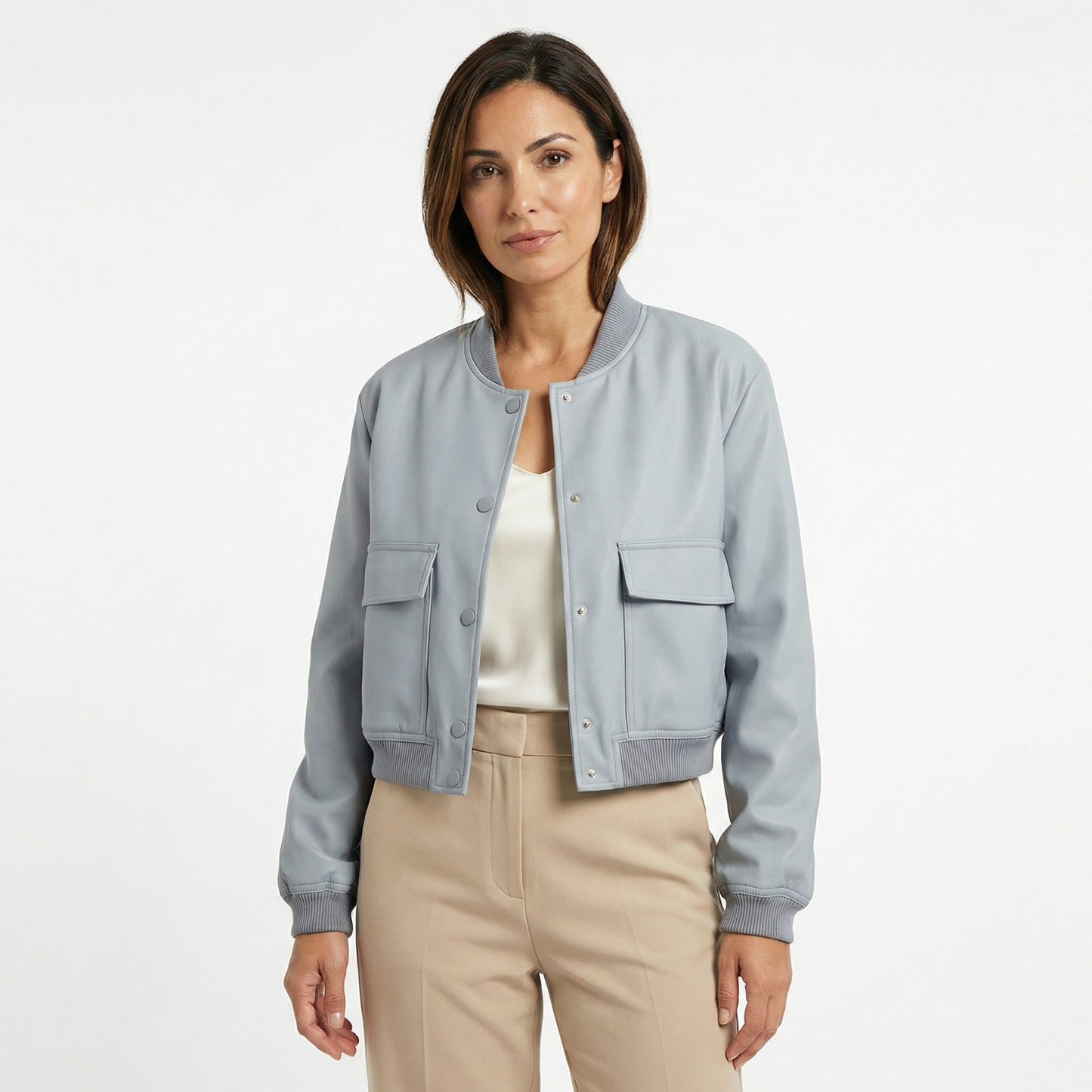Women’s Spring Jacket – Lightweight Cropped Bomber Style – Casual Everyday Outerwear with Button Closure and Front Pockets