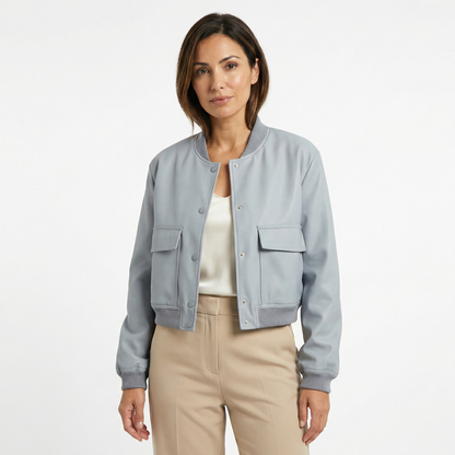 Women’s Spring Jacket – Lightweight Cropped Bomber Style – Casual Everyday Outerwear with Button Closure and Front Pockets