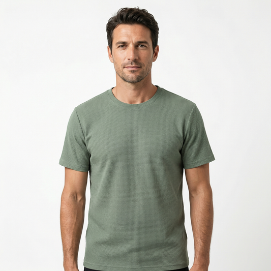 Men’s Waffle Knit T Shirt – Breathable Textured Fabric – Casual Summer Everyday Wear in Black Navy Olive Beige Brown and White