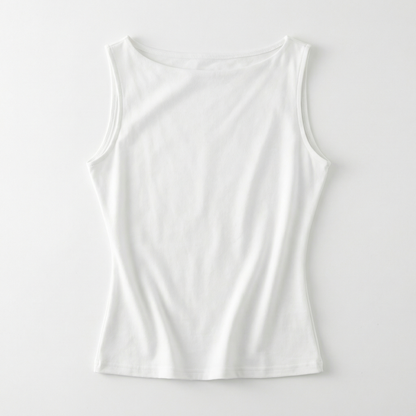 Spring Cotton Boatneck Top - Black Grey Olive White - Women Sleeveless Summer Shirt